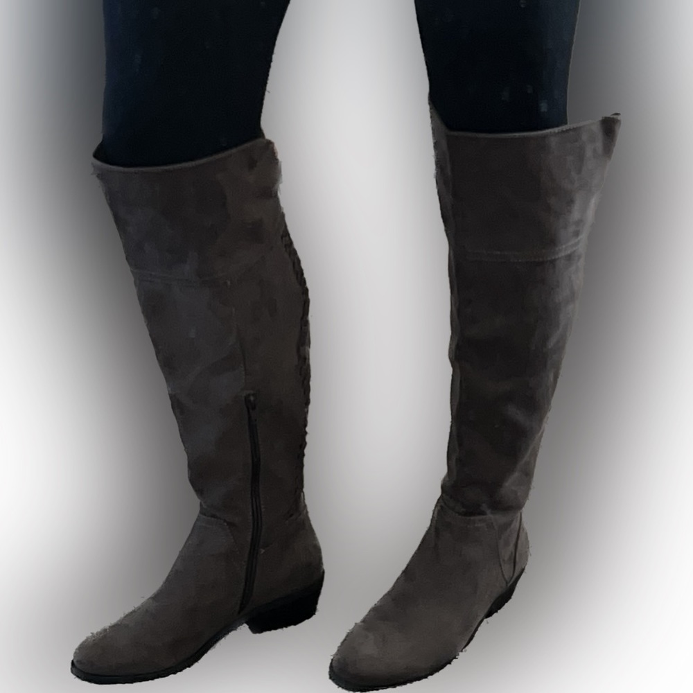 Suede over-the-knee boot Taupe Size: 7.5